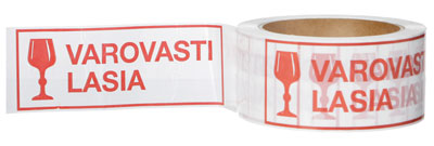 Huomioteippi 50mmx66m VAROVASTI LASIA - Muut pakkaustarvikkeet - 104589 - 1